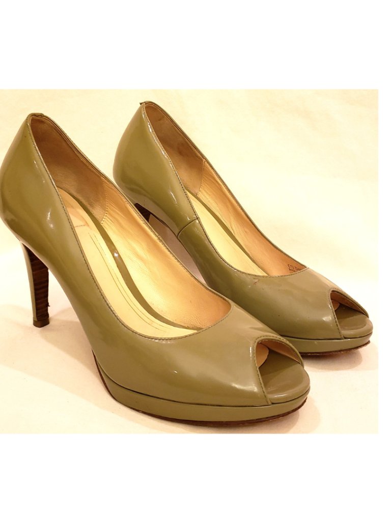Cole Haan Platform Heel Pumps Shoes Size-9.5b Tan Patent Leather